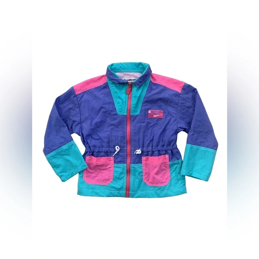 Vintage Oshkosh Size 5-6 Colorblock Pink and Purple Rain Jacket